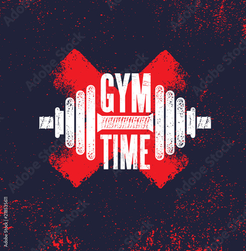 Gym Time. Fitness Gym Muscle Workout Motivation Quote Poster Vector Concept. Barbell
