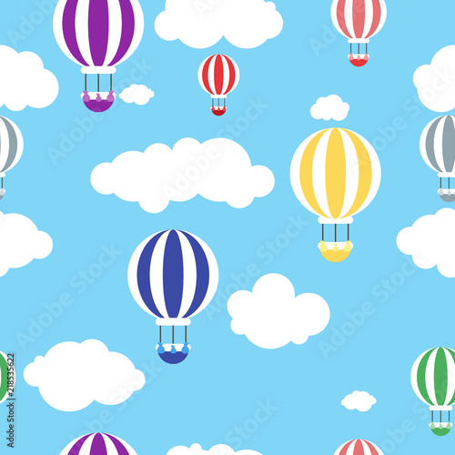 Sky with air balloons seamless pattern  vector illustration