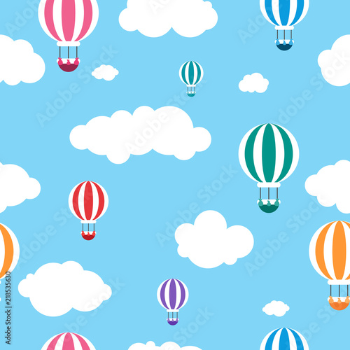 Sky with air balloons seamless pattern, vector illustration