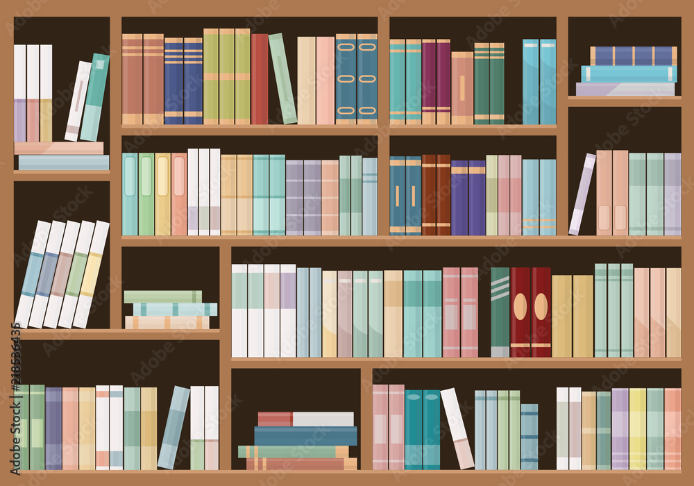 Bookshelves full of books. Education library and bookstore concept. Vector illustration.
Bookshelves full of books. Education library and bookstore concept. Vector illustration.