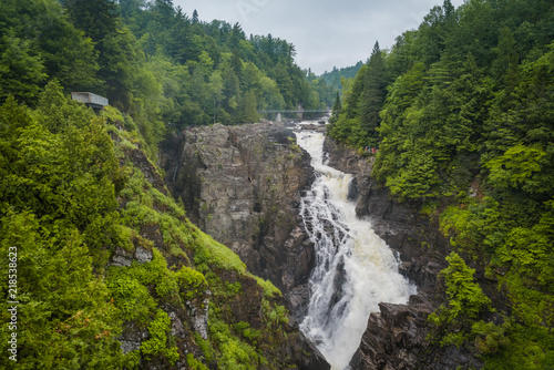 QUEBEC CITY, QUEBEC / CANADA - JULY 14 2018: Canyon Ste-Anne at rainy day