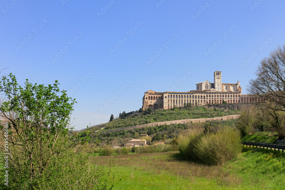 The Basilica of Saint Francis of Assisi as seen from the valley below