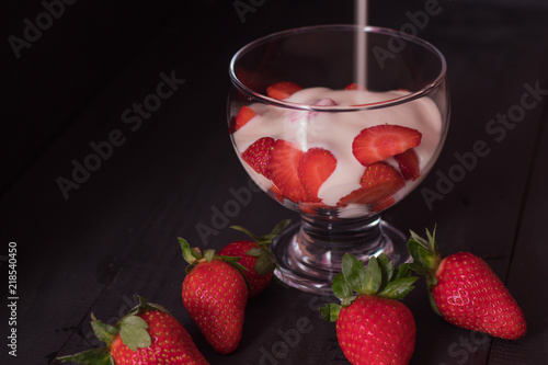 strawberryies with milk cream