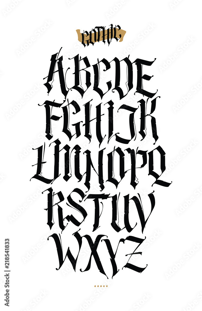 Vektorová grafika „Gothic, English alphabet. Vector set. Font for tattoo,  personal and commercial purposes. Elements isolated on white background.  Calligraphy and lettering. Medieval Latin letters.“ ze služby Stock | Adobe  Stock