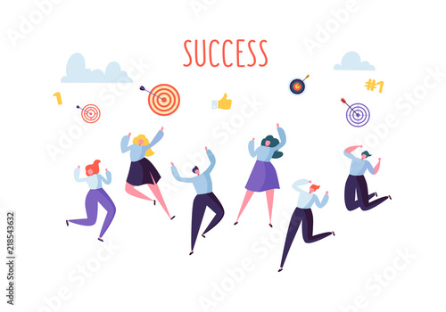 Flat Business People Celebrating Success and Achievement. Happy Jumping Characters. Business Success and Triumph Concept. Vector illustration