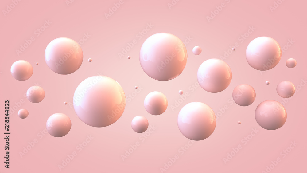 Shiny balls with different size on simple gradient background. Glossy bubbles in empty space. Abstract composition with chaotic floating spheres. 3d rendering Shiny balls with different size on simple gradient background. Glossy bubbles in empty space. Abstract composition with chaotic floating spheres. 3d rendering