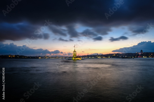 Panoramic view of Maiden's Tower Turkey - Middle East, Istanbul, Long Exposure