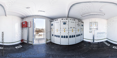  full seamless  panorama 360 degrees angle in interior high voltage power unit shield in equirectangular equidistant projection. VR AR content photo