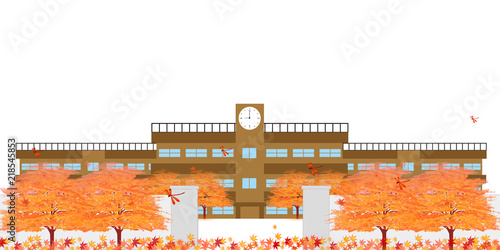 学校　建物　秋　背景