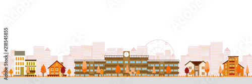 学校　建物　秋　背景