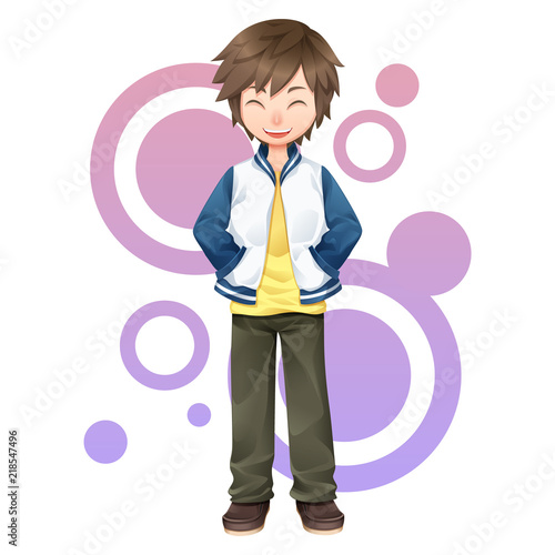 Vector illustration of smile boy wear a yellow t-shirt and a white jacket