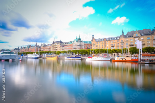 Panoramic view of Old Town in Sweden - Stockholm in a summer. 