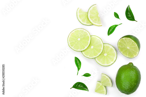 sliced lime isolated on white background with copy space for your text.. Top view. Flat lay pattern