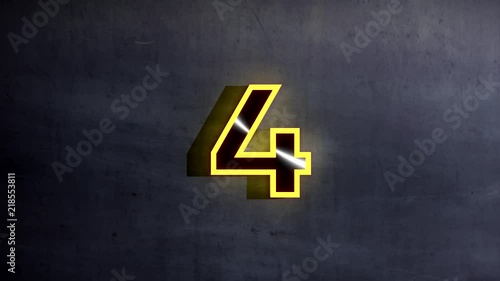 Yellow Number Four - Animation - 3d Rendering
