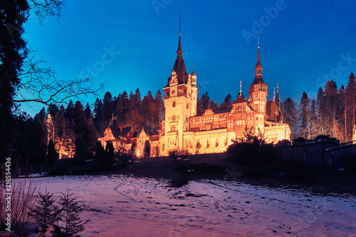 Sinaia, Romania. Peles Castle, romanian kings summer residence in Carpathian Mountains.