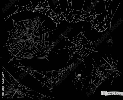 Spider web, vector set of elements