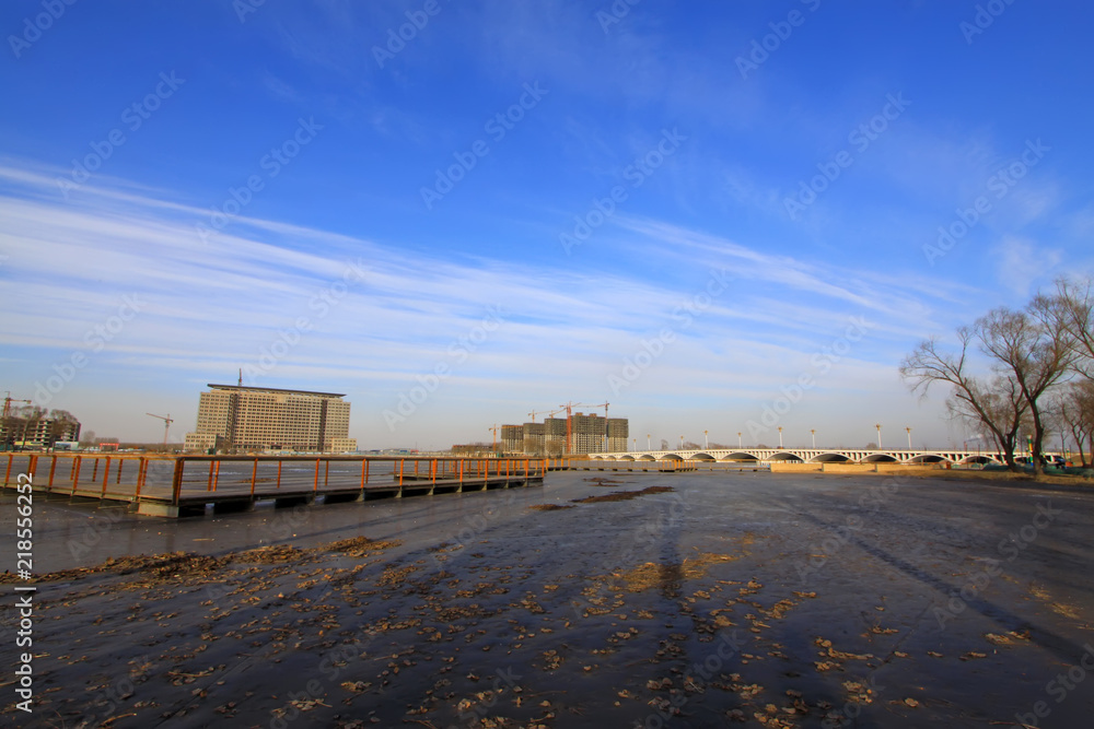 river scenery in a park in winter