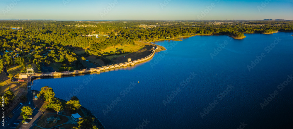 Fototapeta premium Aerial panoramic image of Sansonvale lake, Brisbane, Australia
