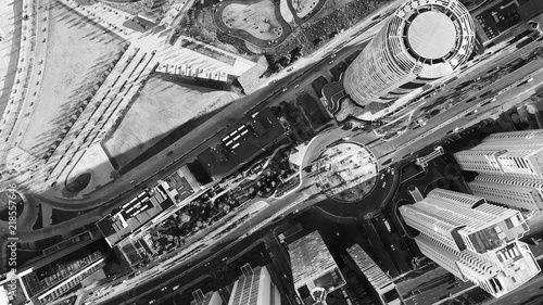 Aerial view of Santa Fe Mexico buildings and skyscrapers with mountain as background 