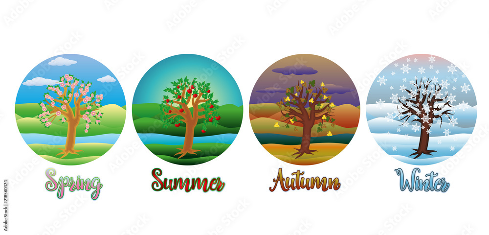 Four seasons cards, vector illustration