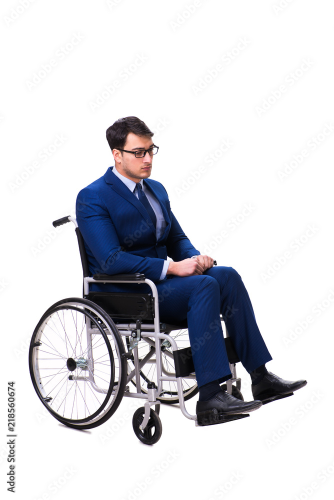 Businessman with wheelchair isolated on white background Businessman with wheelchair isolated on white background