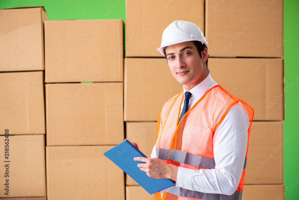 Man contractor working in box delivery relocation service Man contractor working in box delivery relocation service