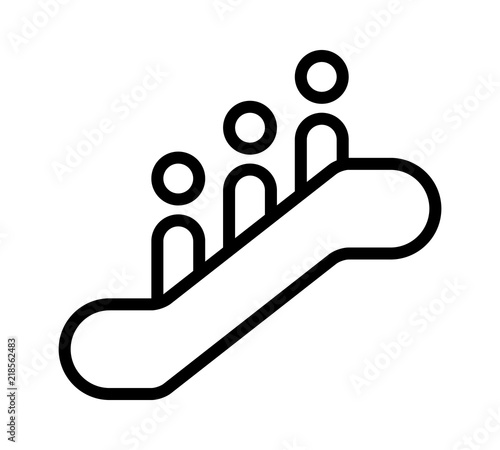 Escalator sign with 3 people standing on it line art vector icon for apps and websites