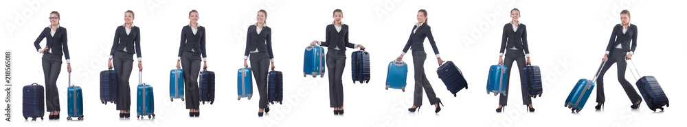 Woman with suitacases preparing for summer vacation Woman with suitacases preparing for summer vacation