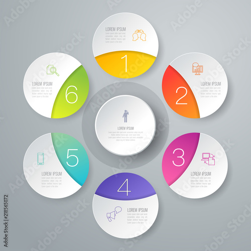 Infographics design vector and business icons with 6 options.