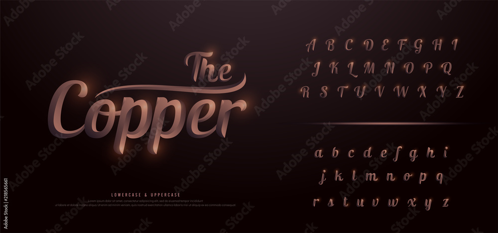 Εκτύπωση καμβά Elegant Copper Colored Metal Chrome alphabet font