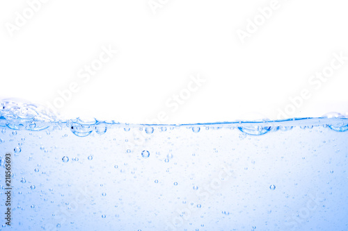 blue water surface with bubbles and splashes isolated on white background.