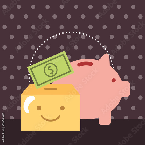 piggy bank and money box banknote charity donate vector illustration