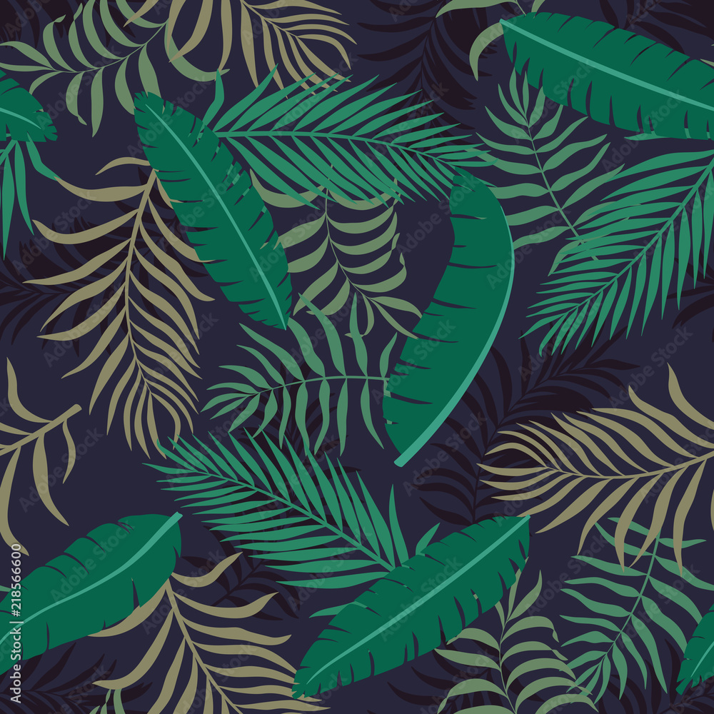 Tropical background with palm leaves. Seamless floral pattern. Summer vector illustration