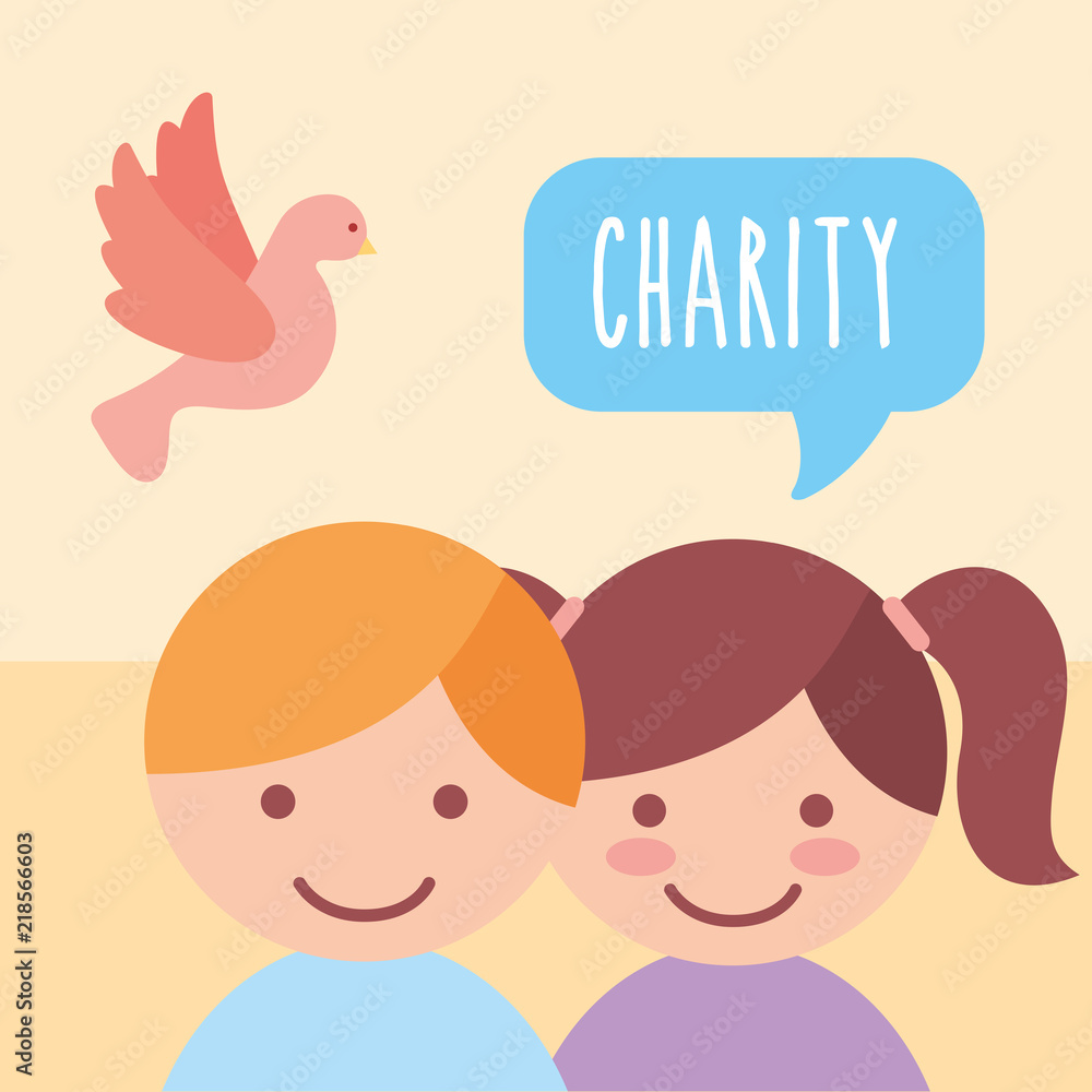 cute boy and girl pigeon donate charity vector illustration cute boy and girl pigeon donate charity vector illustration