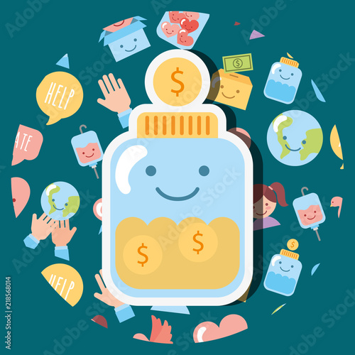 jar glass coins money dollar kawaii charity vector illustration