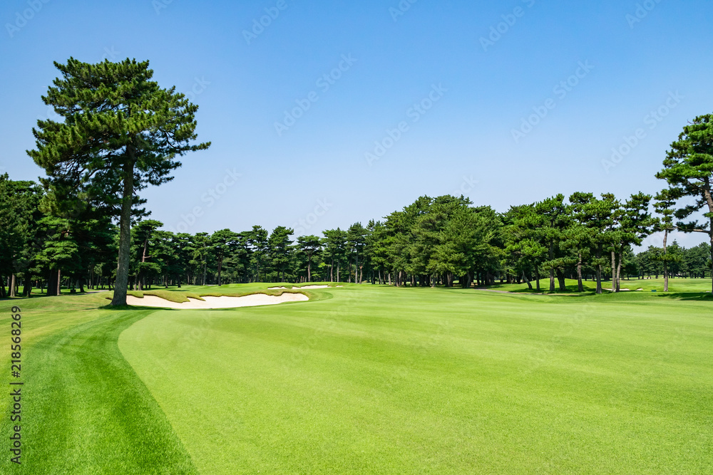 Panorama view of Golf Course where the turf is beautiful and green in Chiba Prefecture, Japan. Golf course with a rich green turf beautiful scenery. Panorama view of Golf Course where the turf is beautiful and green in Chiba Prefecture, Japan. Golf course with a rich green turf beautiful scenery.