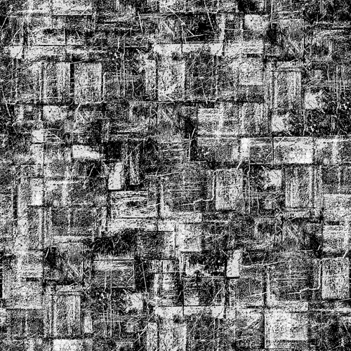 The texture is black and white in grunge style. Abstract monochrome background. Seamless pattern of cracks, chips, scratches, stains, scuffs. Vintage old surface