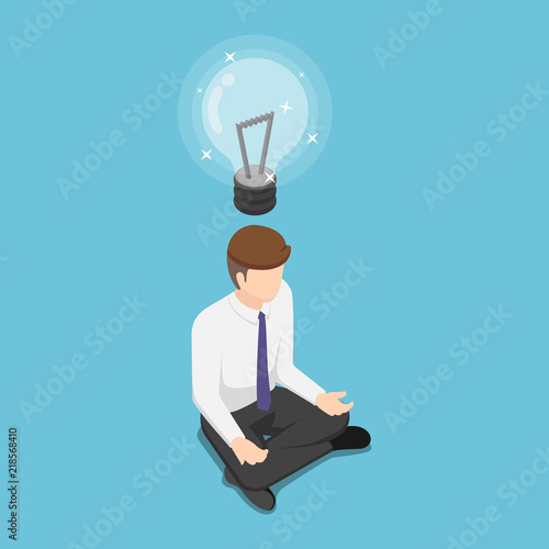 Isometric businessman doing meditation and get new idea