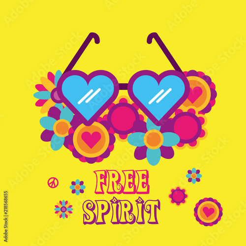 heart shaped glasses flowers hippie free spirit vector illustration