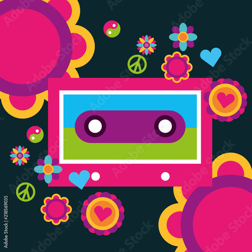 music cassette flowers peace love heart free spirit vector illustration