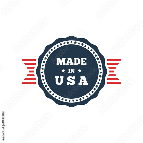 Made in USA badge with USA flag elements. Vector illustration