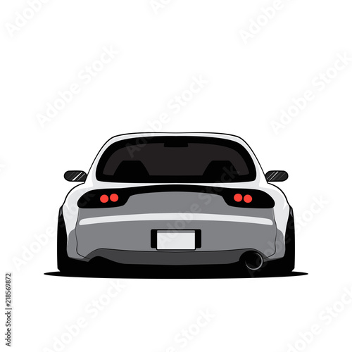 Cartoon japan tuned car isolated. Back view. Vector illustration