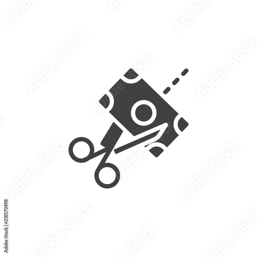 Scissors cutting money bill vector icon. filled flat sign for mobile concept and web design. Tax cut simple solid icon. Symbol, logo illustration. Pixel perfect vector graphics