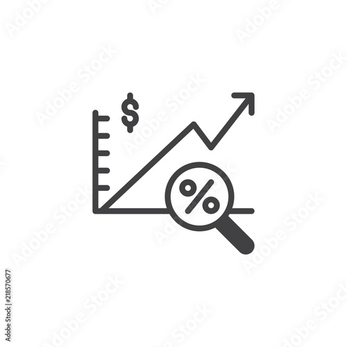 Financial analytics vector icon. filled flat sign for mobile concept and web design. Growth report and percentage magnifier simple solid icon. Symbol, logo illustration. Pixel perfect vector graphics