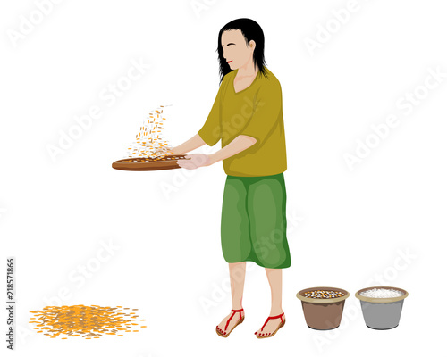 agriculturist with basket rice vector design
