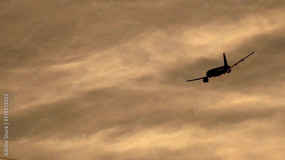 Airplane and sunset sky Airplane and sunset sky