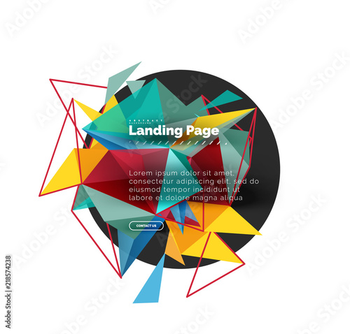 Triangular design abstract background, landing page. Low poly style colorful triangles on white