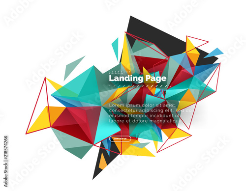Triangular design abstract background, landing page. Low poly style colorful triangles on white