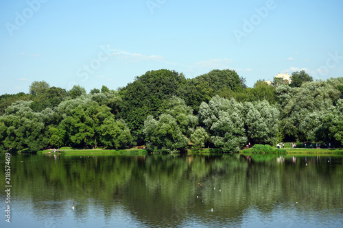 Landscape city summer Park with a large lake. © Valemaxxx