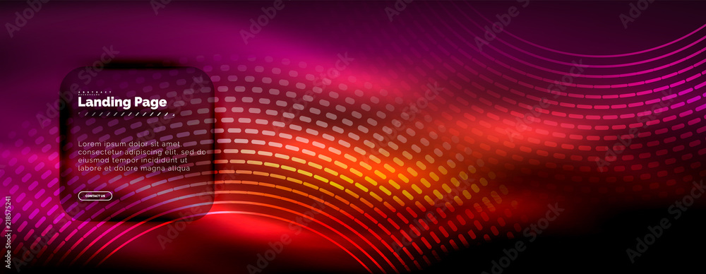 Fototapeta premium Neon glowing techno lines, hi-tech futuristic abstract background template with circles, landing page template